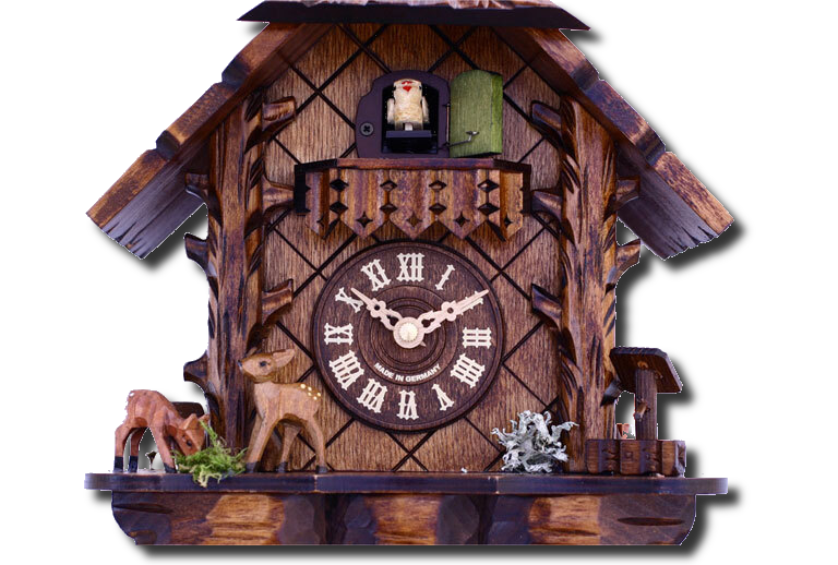 Vintage German 2024 Cuckoo Clock - Seven Leaves, Three Birds With Nest